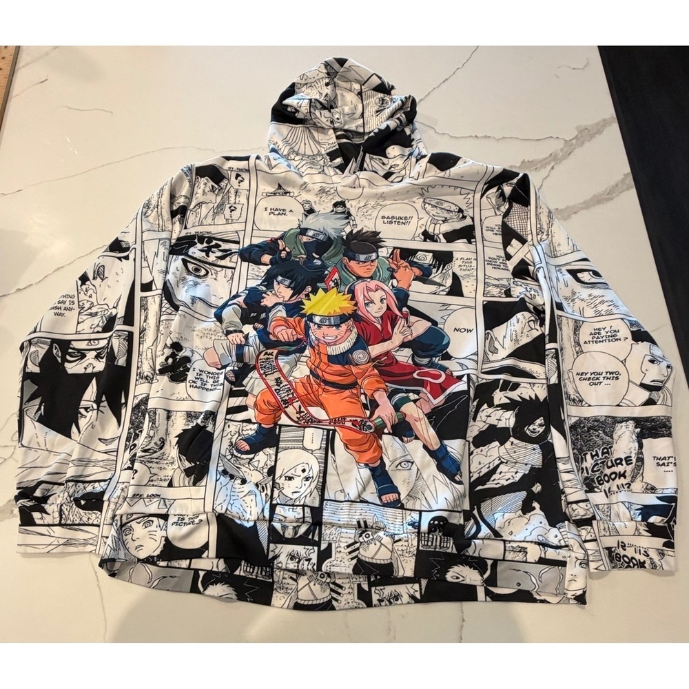 Naruto Shippuden Manga Panel All Over‎ Print Hoodie Team 7 Anime Pullover Large
